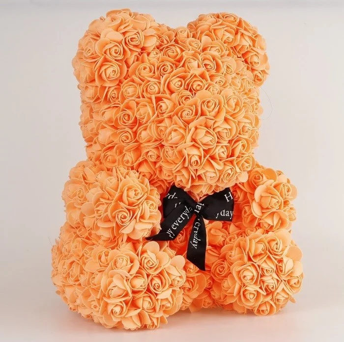 Levně Medvídek z růží - Oranžový 38 cm, Oranžová Základní balení