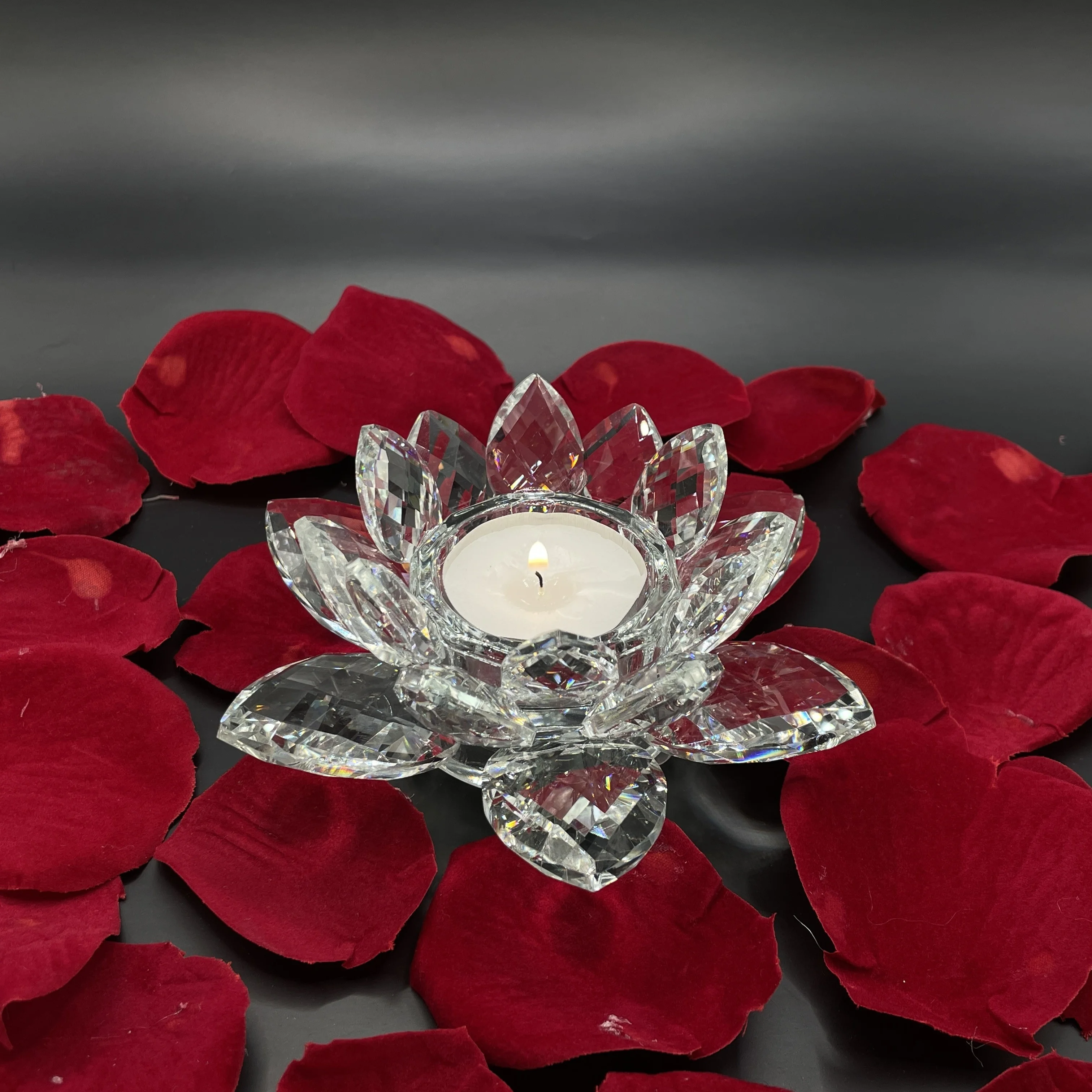 Levně Křišťálové sklo - Svícen lotosový květ Exclusive, Bílá