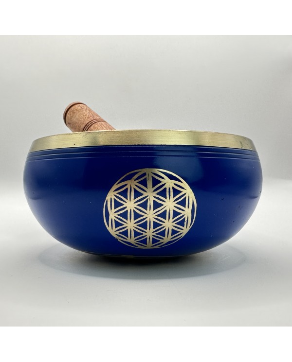 Tibetská zpívající mísa s paličkou květ života - 12 cm modrá - 700 g