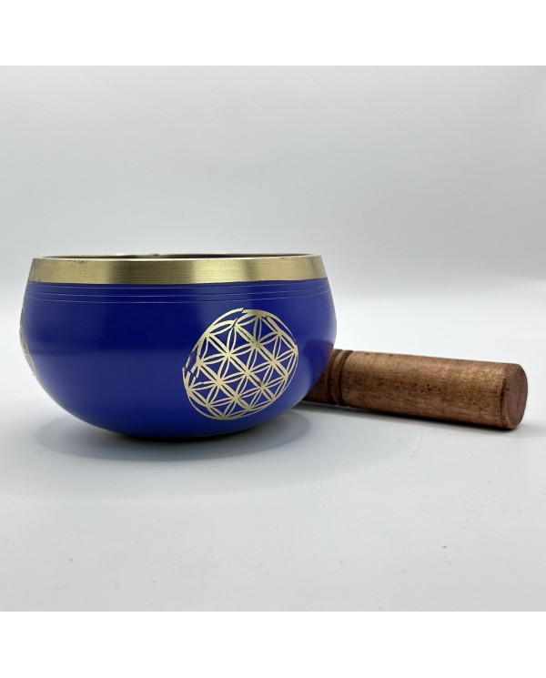 Tibetská zpívající mísa s paličkou květ života - 15 cm modrá - 1050 g