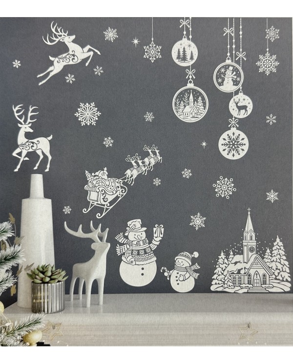 Zimní nalepovací ozdoby na okno - Santa se sobíky