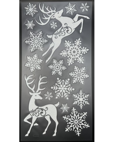 Zimní nalepovací ozdoby na okno - Santa se sobíky