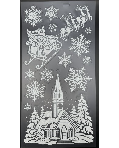 Zimní nalepovací ozdoby na okno - Santa se sobíky